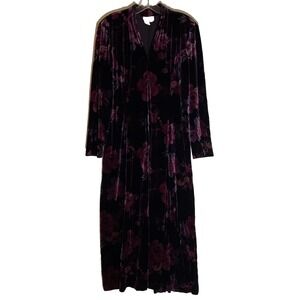 Coldwater Creek Dress Womens 16 Purple Floral Velvet Maxi Long Sleeve Side Zip